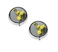 Narcissus Flowers -Print Portable Round Pill Box - Stylish Round Pill Organizer for Travel Compartments Gift for Medication Management
