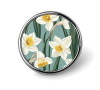 Narcissus Flowers Round Brooch Pins Badge Printed Button Tie Lapel Backpack Pin Decoration for Women Men