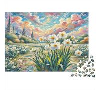 Narcissus Paper White Flowers with Distant Castle Jigsaw Puzzle Giftable Family Friendly 52x38cm/1000pcs