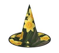 Narcissus Printed Patterns Print Halloween Cone Witch Hat Cosplay for Wizards Masquerade Halloween Party Accessories.