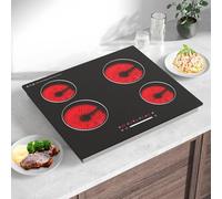 Nardea 60cm Electric Ceramic Cooktop 4 Zones, 6000W Built-in Glass Ceramic Hob, Slider Touch Control, Single Ring Cooking Zones,No Plug 560×490mm