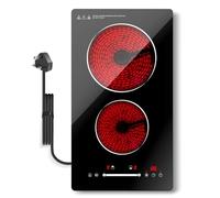 Nardea Ceramic Hob 2 Zone with Plug, Built-in Electric Hob 2 Burner 30cm, 2 Ring Ceramic Electric Hob with Silde Control, 9 Heating Level, Safety Lock, Timer