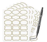 Nardo Visgo Transparent Clear Stickers with Trendy Golden Border,Removable Waterproof Transparent Jars Labels in Assorted Sizes for Jars,Storage Containers or Craft Decoration,93pcs