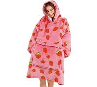Narecte Oversized Blanket Hoodie Blanket for Women,Wearable Blanket Adult Giant Hoodie Cozy Sweatshirt Kawaii Stuff,Birthday Gifts for Women, for Sister,Teen Girl Gifts Strawberry