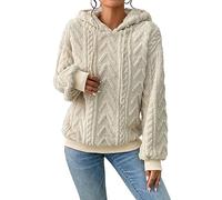 Narecte Sherpa Hoodies for Women Fluffy Hooded Sweatshirt Pullover Hoodie with Pattern Women's Winter Warm Fleece Sweaters, Apricot, Large