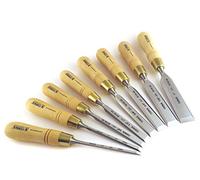 Narex Czech Steel Premium 8 pc Set True Imperial 1/8, 1/4, 3/8, 1/2, 5/8 3/4, 7/8 and 1 Bench Cabinetmaker Chisels w/ Hornbeam Handles 863251/863253 by Narex