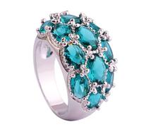 Narica Silver Plated Brilliant Oval Cut Created Blue Sapphire Green Topaz Morganite CZ Cubic Zirconia Pave Filled Halo Wedding Engagement Promise Eternity Band Women Ring for Mom Bridal Lovers, US_9