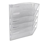 Naroote 5 Tier Mesh Hanging File Organizer, Metal Wall Mail Organizer with 5 Slanted Compartments & Label Areas, Improving Work Efficiency, Ideal for Office, School, Home Use