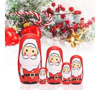 Naroote 5PCS Christmas Handpainted Cute Wooden Matryoshka Dolls, Russian Nesting Dolls Set with Wood, Evenly Colored, Multi Layer Nesting for Festival Decorations, Kids Toy, Gift (trumpet old man)