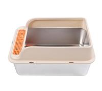 Naroote A Metal Litter Box with High Sides, Top in Easy to Clean, Closed Stainless Steel Litter Box for Domestic Cats (L)