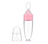 Naroote Baby Feeding Spoon, Baby Squeeze Spoon Feeder, Pink Self Feeding Bottle, with Suction Cup Food Feeder, for Boys Girl Kids Toddlers
