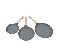Naroote Bacon Pan, Non Stick Frying Pans 3PCS Frying Set Grey 3 Sizes Multifunctional Maifan Stone with Anti Stick with Wooden Handle Pancake Mini Skillet for Breakfast