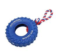 Naroote Bite Resistant Dog Tire Chewing Toy Interactive Rubber Dog Toy with Rope, for Bulldog, Buckwheat, Food Leakage Fillable Design, 5.9" (Blue)