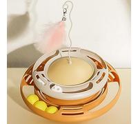 Naroote Cat Turntable Toy Interactive Funny Feather Circular Turntable for Kittens Toy for Cats with Teaser Stick for Indoor Playtime (White Yellow)