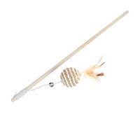 Naroote Cat Wand Toy, Cat Feather Wand Kitten Interactive Teasing Stick Wooden Pet Teaser Toy Rod Stick with Round Ball Fishing Pole for All Breed Sizes, 15.7in