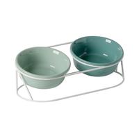 Naroote Ceramic Elevated Cat Bowls, Metal Frame 2 Detachable Ceramic Cat Bowls with Cervical Spine Protection Design, Reducing Neck Strain & Aiding Digestion for Pets (Dark Green + Light Green