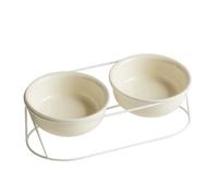 Naroote Ceramic Elevated Cat Bowls, Metal Frame 2 Detachable Ceramic Cat Bowls with Cervical Spine Protection Design, Reducing Neck Strain & Aiding Digestion for Pets (Beige Double)