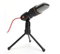 Naroote Condenser Wired Microphone with Telescopic Tripod for Clear Online Meeting - Suitable for Computer Sound Card - Black ABS - 1 Microphone and 1 Stand (Black)