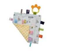 Naroote "Cute Baby Tag Comforter Hand Plush Towel for Infants Toddlers, Soft Security Blanket with Colorful Tags and Silicone Teether for Teething Relief, Cotton + Silicone" (#5)