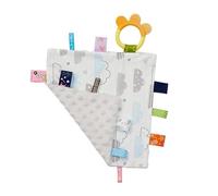 Naroote "Cute Baby Tag Comforter Hand Plush Towel for Infants Toddlers, Soft Security Blanket with Colorful Tags and Silicone Teether for Teething Relief, Cotton + Silicone" (#4)