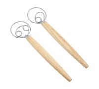 Naroote Danish Dough Whisk Stainless Steel Rustproof Bread Mixer with Wooden Handle for Professional Bakers, Kitchen Tool Set (1 Eye and 2 Eyes Whisks and A Scraper)