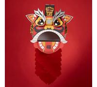 Naroote DIY Chinese Lion Dance Head Cute Paper Craft Model, Educational Toy for Kids, Birthday Parties (Red)