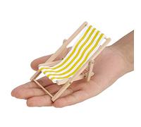Naroote Dollhouse Beach Chair Toy, Mini Furniture with Blue Stripe Pattern, Exquisite Workmanship, Safe and Durable Material, Perfect for 1/12 Scale Dollhouse Enthusiasts (Yellow Stripe)