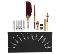 Naroote Feather Pen Set Vintage Art Craft Collection Elegant Quill Dip Kit for Writing Drawing Calligraphy, Suitable for Friends Elders Teachers, Material: Feather+Stainless Steel+Wood (SP248006R