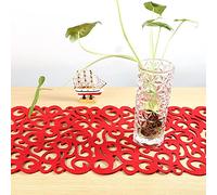 Naroote Felt Table Runner with Floral Design for Home Decoration and Dining Table 7 Colors Rectangle Shape Durable Placemats (Red)