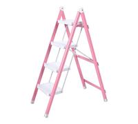 Naroote Folding Step Ladder, 4 Steps Heavy Collapsible Duty Step Stool with Anti Slip, Handrails & High Stability for Home, Living Room, Balcony, Study, Library, Pink and White