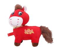 Naroote Horse Plush Toy, Adorable Red Stuffed Animal with Fine Bell Gold Collar and Soft Tail, for 2026 Chinese New Year Decor and Festive Gift (Happy)