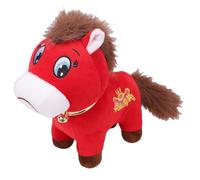 Naroote Horse Plush Toy, Adorable Red Stuffed Animal with Fine Bell Gold Collar and Soft Tail, for 2026 Chinese New Year Decor and Festive Gift (Sad)