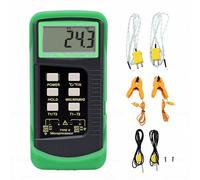Naroote K Type Thermocouple Thermometer Dual Channel K Type Thermocouple Tester with 2 Probes 2 Clips Max Min Avg Data Hold for Industrial Food HVAC Automotive