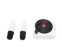 Naroote Karaoke Machine, Portable Bluetooth Speaker with 2 Wireless Microphones, 4 Magical Sound Effects, Retro Record Player Design, Mini Karaoke Machine for Home Party Travel (White)