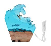 Naroote LED Night Light for Kids, Resin Wooden Ocean Surfing Bedside Table Lamp with USB Charging Cable & 3D Desk Art Design, Versatile Home Decoration for Offices Bedrooms Porches