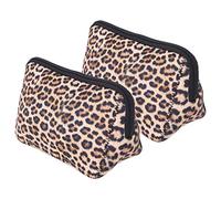 Naroote Makeup Bag Leopard Print Neoprene Cosmetic Organizer Portable Storage for Travel 2pcs 14cm Height (Number 3(14 X 2.9 X 2cm / 5.5 1.1 0.8in))