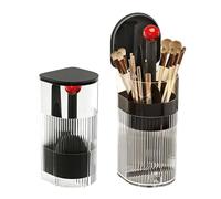 Naroote Makeup Brush Holder, Pneumatic Lifting Structure with Dust Cover, Water Proof Transparent Plastic Storage Box for Vanity and Bathroom Countertop (Black with Red Ball)