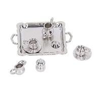 Naroote Mini Metal Tea Set Lifelike Miniature Tea Cup Tray Kit for Dollhouse, Complete Set for 1/12 Scale Dollhouses Metal Material for Kids 3 Years Old +