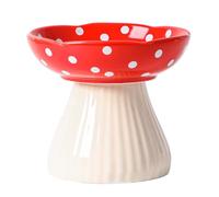 Naroote Mushroom Elevated Ceramic Cat Bowls Red | Cute Mushroom, Easy to Clean, Whisker Friendly, Wide and Shallow Bowl, Safe & Stable for Cats