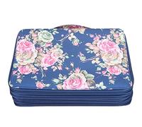 Naroote Pencil Case 200 Slots Rose Printed Zipper Stationery Storage for Art Students 20.5x28x7cm Cloth Case (Rose on Blue Background)