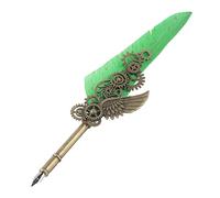 Naroote Quill Pen Set, Feather Pen Smoothing Writing Exquisite Pattern for Home for Office for School (SP283704 sprinkled gold green (pointed goose)
