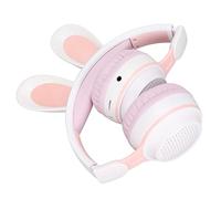 Naroote Rabbit Ear Bluetooth 5.0 Headphones Cute Folding Kids Wireless Headset with LED Light for Online Learning, Material: ABS (White Pinkish)