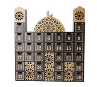 Naroote Ramadan Wooden Countdown Calendar with LED Light Elegant Rustic Countdown to Eid Drawer Advent Calendar Decorations for Celebrating Ramadan (Battery Not Included) (JM01508)