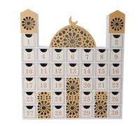 Naroote Ramadan Wooden Countdown Calendar with LED Light Elegant Rustic Countdown to Eid Drawer Advent Calendar Decorations for Celebrating Ramadan (Battery Not Included) (JM01507)