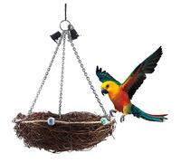 Naroote Rattan Birds Straw Swing Toy with Bells, Colorful Hanging Bird Accessories for Small and Medium Parrots, Grass Rattan, 10.6 X 4.7 Inch (27 * 20cm)