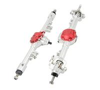Naroote RC Axle Set, Anti-deformation Anodized Integrated Universal Joint Structure Steering Stable Metal RC Front Rear Axle for Replacement (Silver Red)