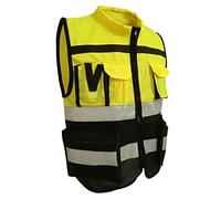 Naroote Security Reflective Safety Vest Zipper Front High Visibility Soft Collar Yellow Black Splicing for Airport Ground Staff Engineers (XXL 180)