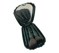 Naroote Shell Portable Travel Makeup Brush Set with 5 Mini Brushes for On-the-Go Touch Ups, Unique Shell Design, Synthetic Fiber Material (Blue)