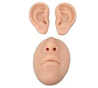 Naroote Silicone Ear Model and Nose Mouth Display Prop for Piercing Practice and Plastic Surgery Training - Soft Reusable Silicone, 2 Units (Medium Skin Color)