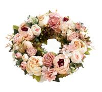 Naroote Simulation Peony Wreath, Water Proof Colorful Flowers Home Decor, Ideal for Front Door, Wall, Outdoor & Indoor Decor, All Season Use (Champagne)